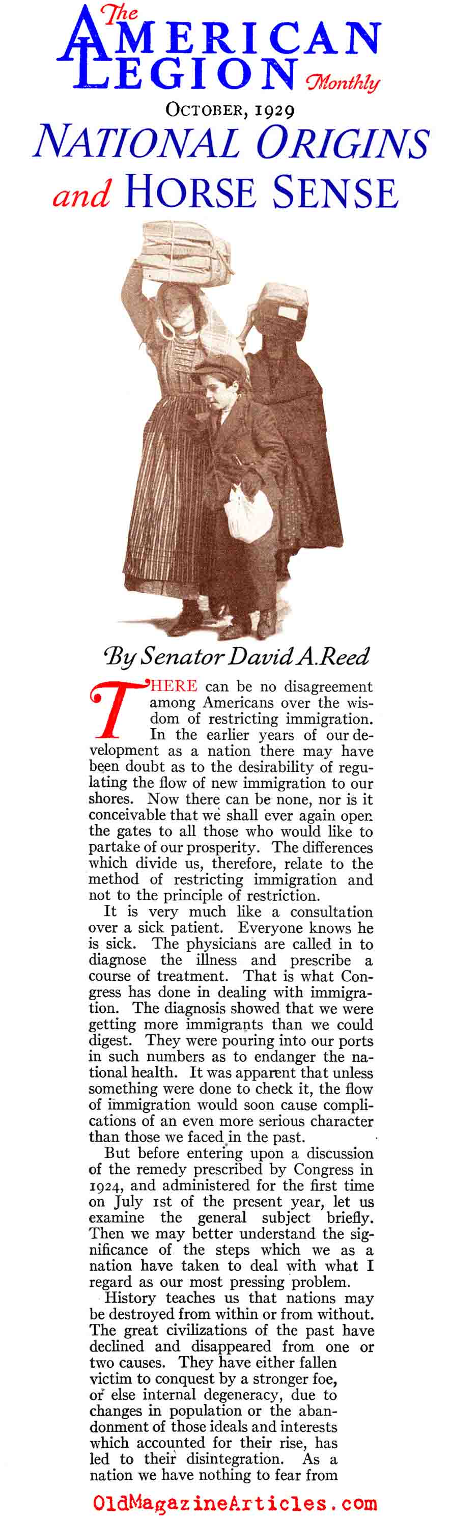 The Blessings of the 1924 Immigration Bill (American Legion Monthly, 1929)