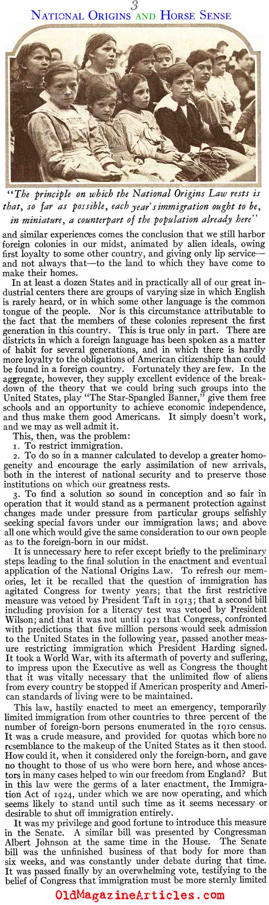 The Blessings of the 1924 Immigration Bill (American Legion Monthly, 1929)