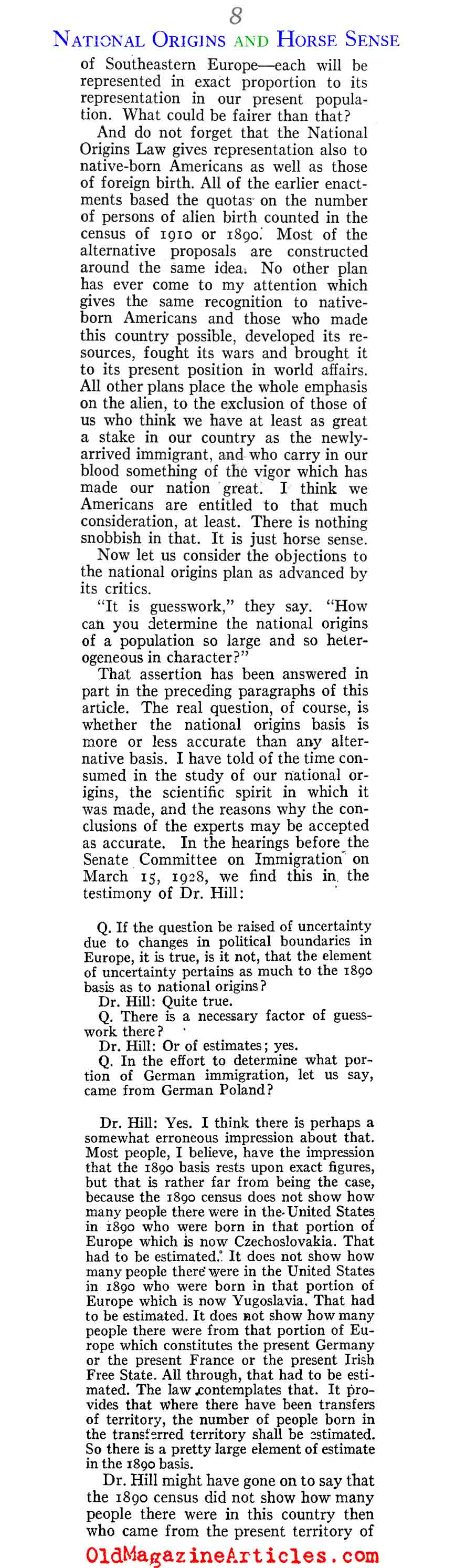 The Blessings of the 1924 Immigration Bill (American Legion Monthly, 1929)
