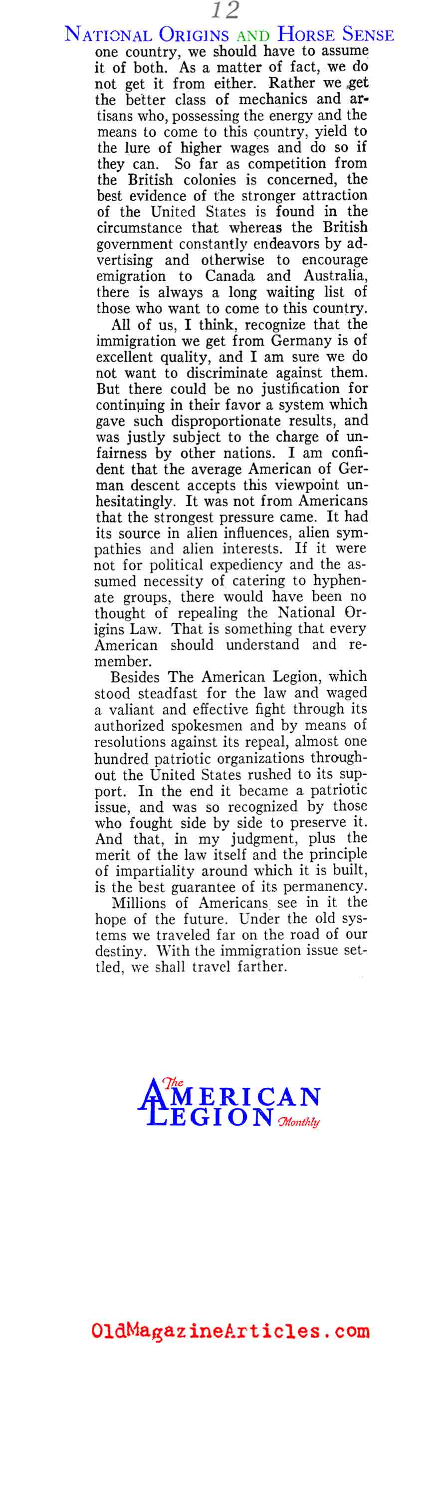 The Blessings of the 1924 Immigration Bill (American Legion Monthly, 1929)