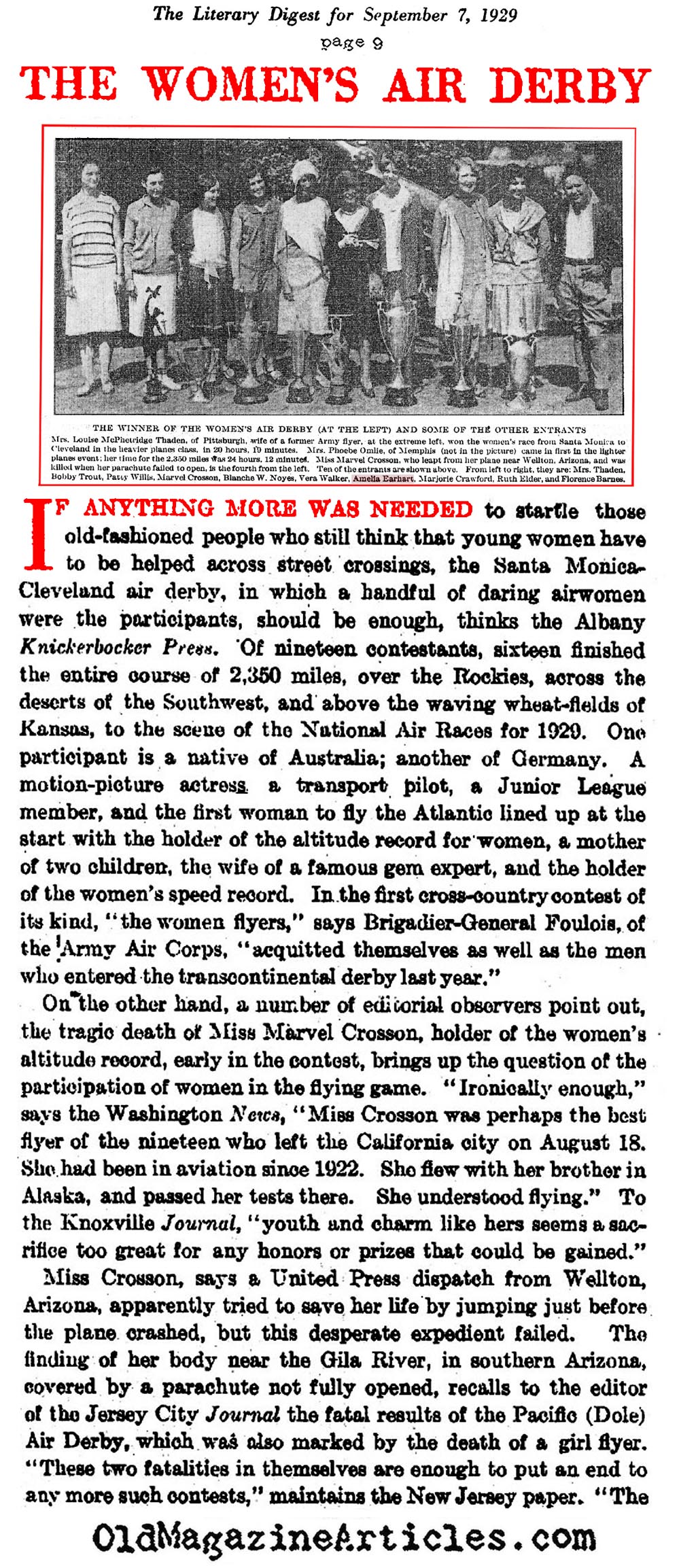 The Women's Air Derby: Santa Monica to Cleveland (Literary Digest, 1929)