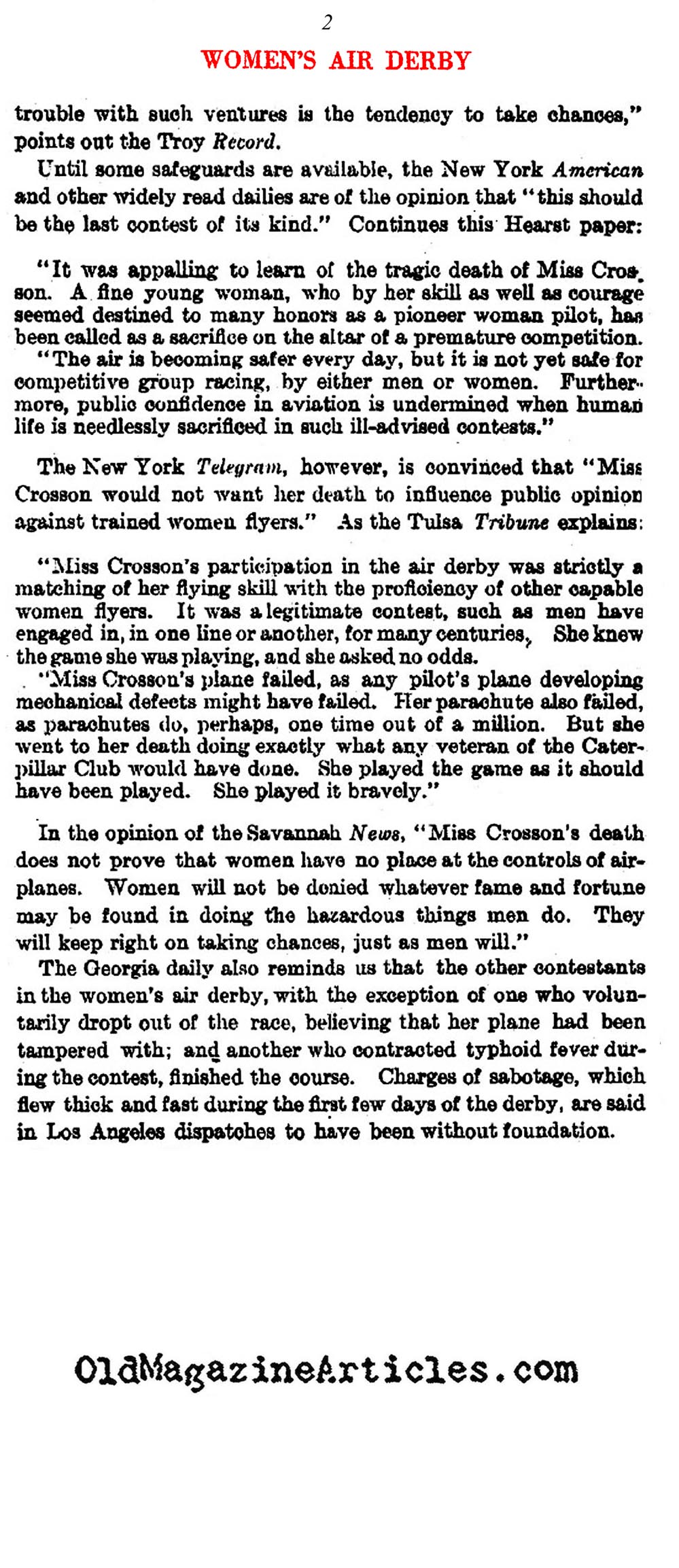 The Women's Air Derby: Santa Monica to Cleveland (Literary Digest, 1929)