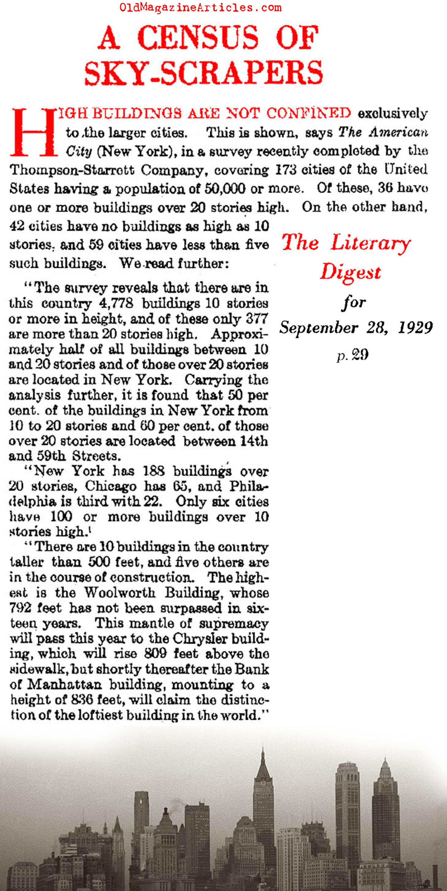 A Census of Skyscrapers (Literary Digest, 1929)