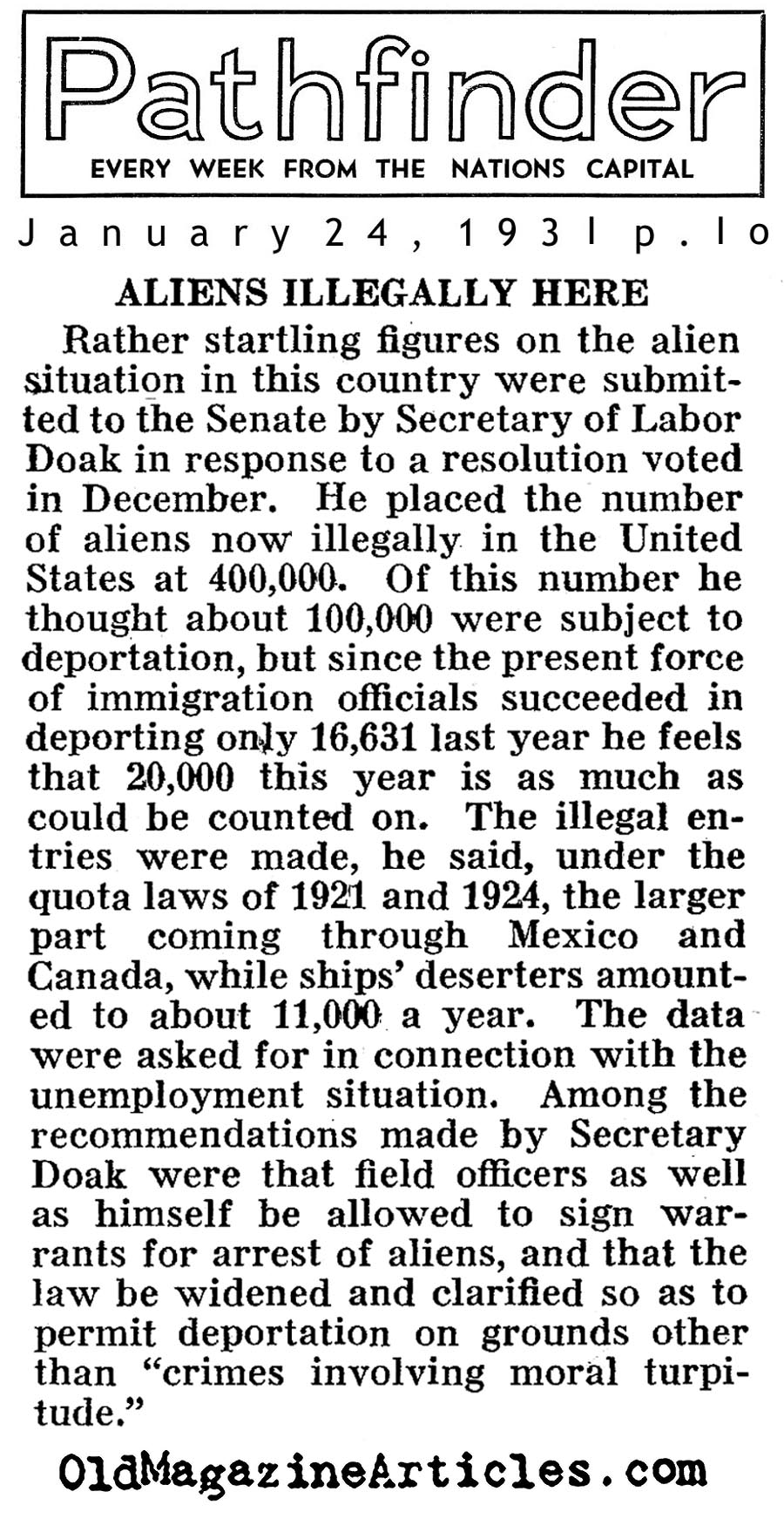 In The Country Illegally (Pathfinder Magazine, 1931)