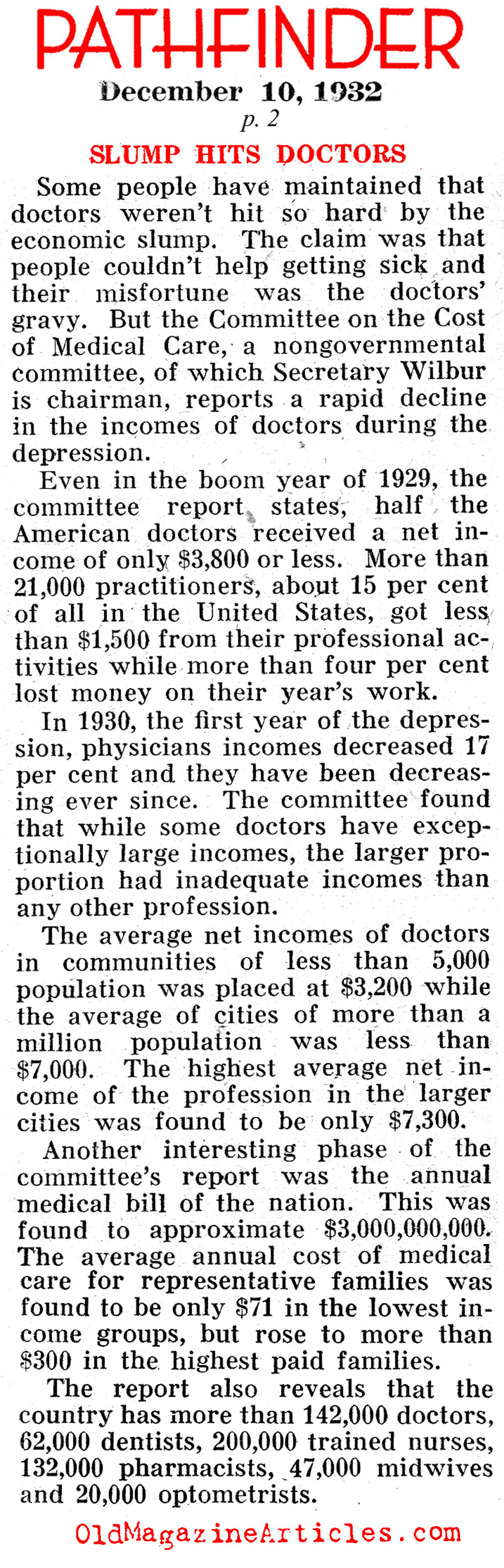 When the Depression Caught Up With Doctors (Pathfinder Magazine, 1932)