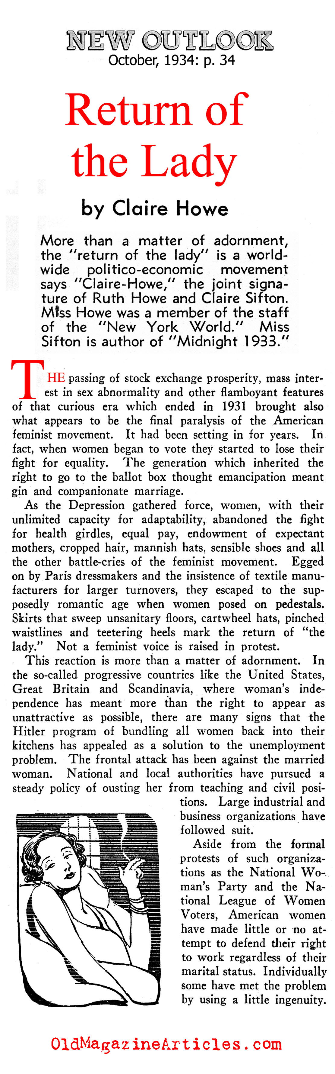 The Lot of Women in the Great Depression (New Outlook Magazine, 1934)