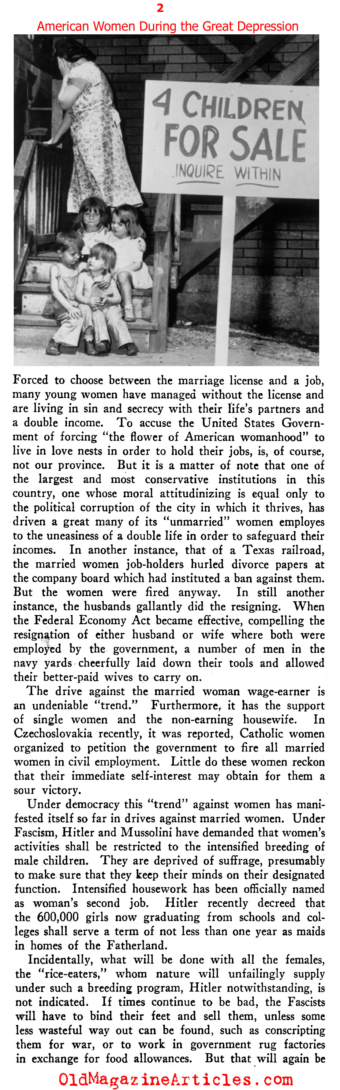 The Lot of Women in the Great Depression (New Outlook Magazine, 1934)