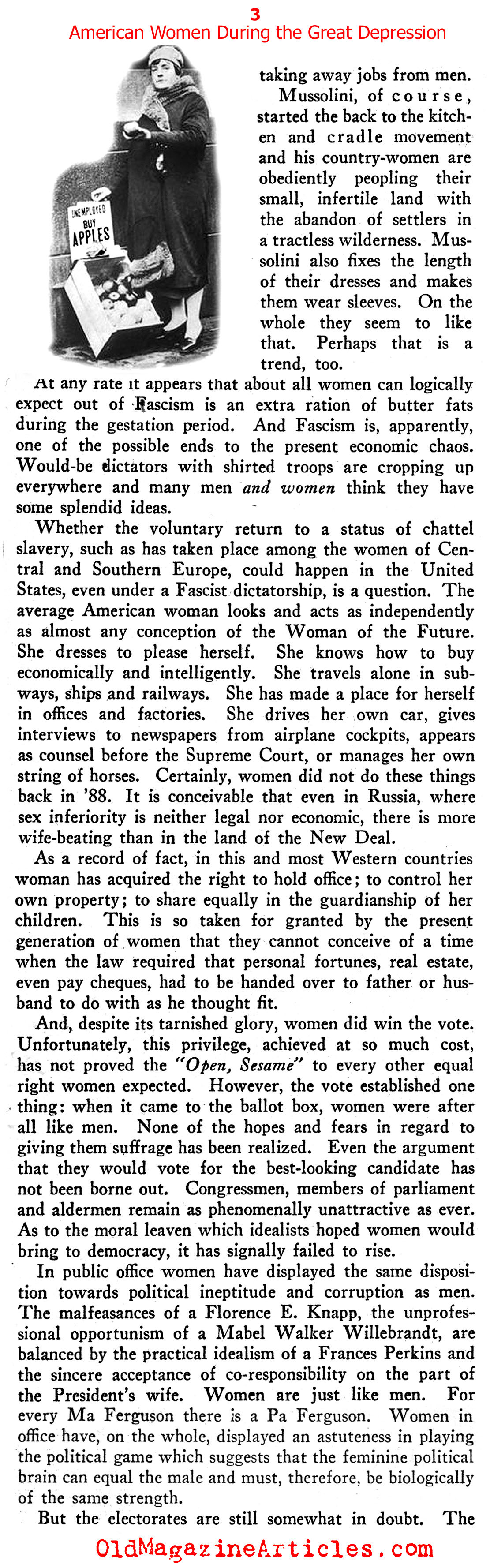 The Lot of Women in the Great Depression (New Outlook Magazine, 1934)