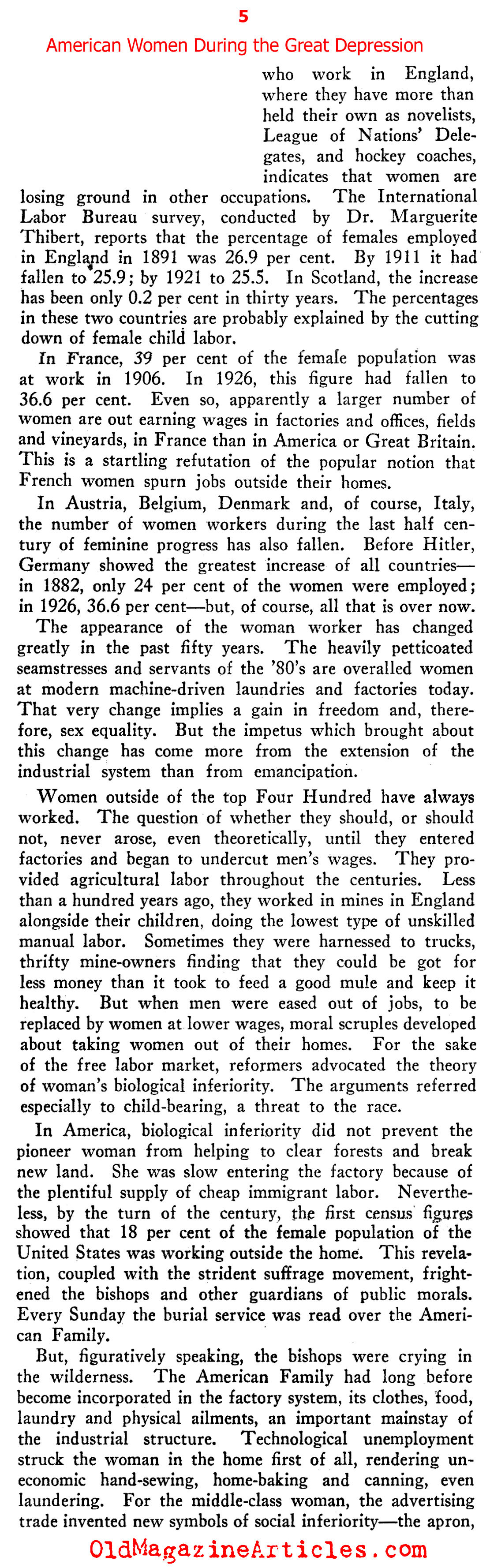 The Lot of Women in the Great Depression (New Outlook Magazine, 1934)