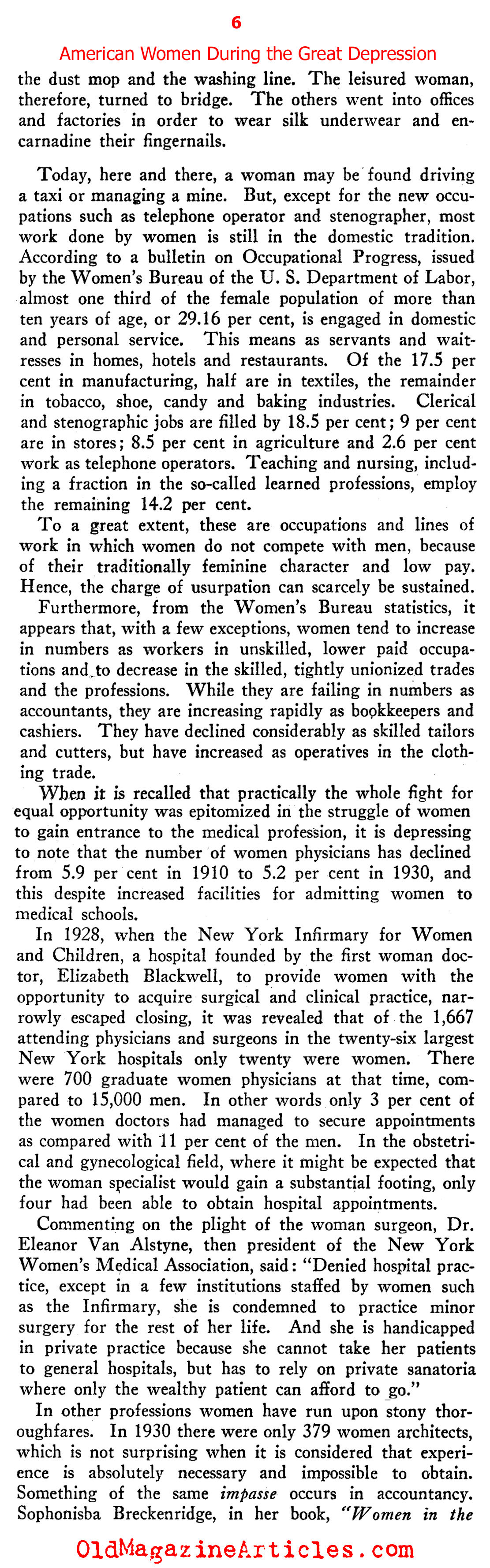 The Lot of Women in the Great Depression (New Outlook Magazine, 1934)