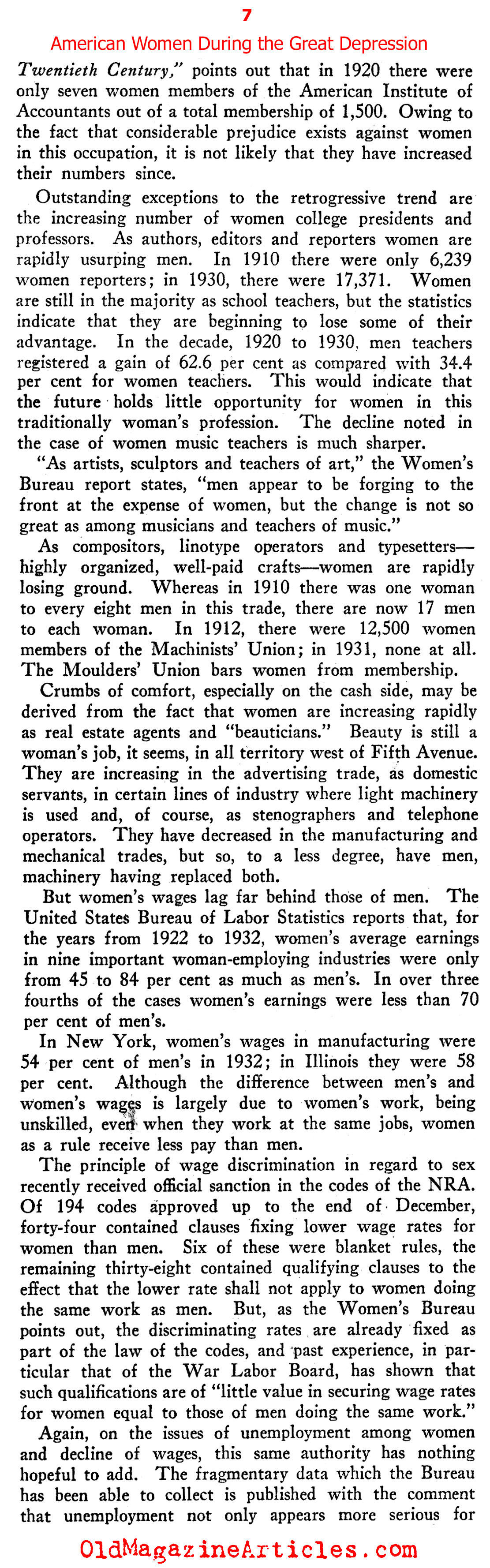 The Lot of Women in the Great Depression (New Outlook Magazine, 1934)