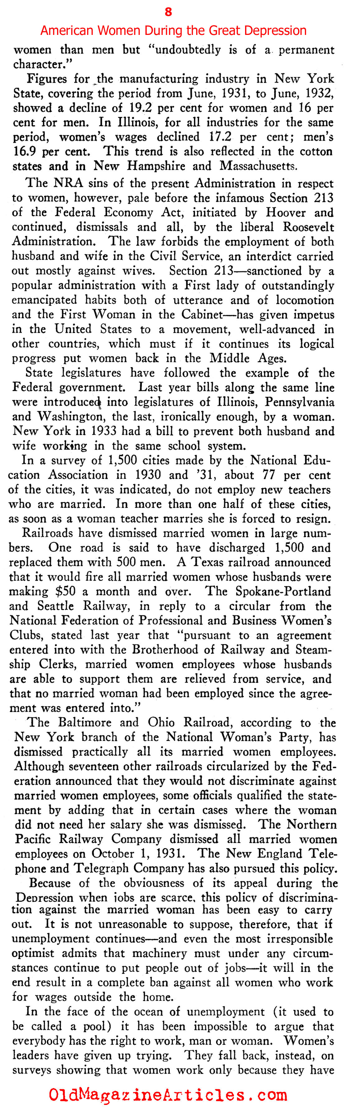 The Lot of Women in the Great Depression (New Outlook Magazine, 1934)