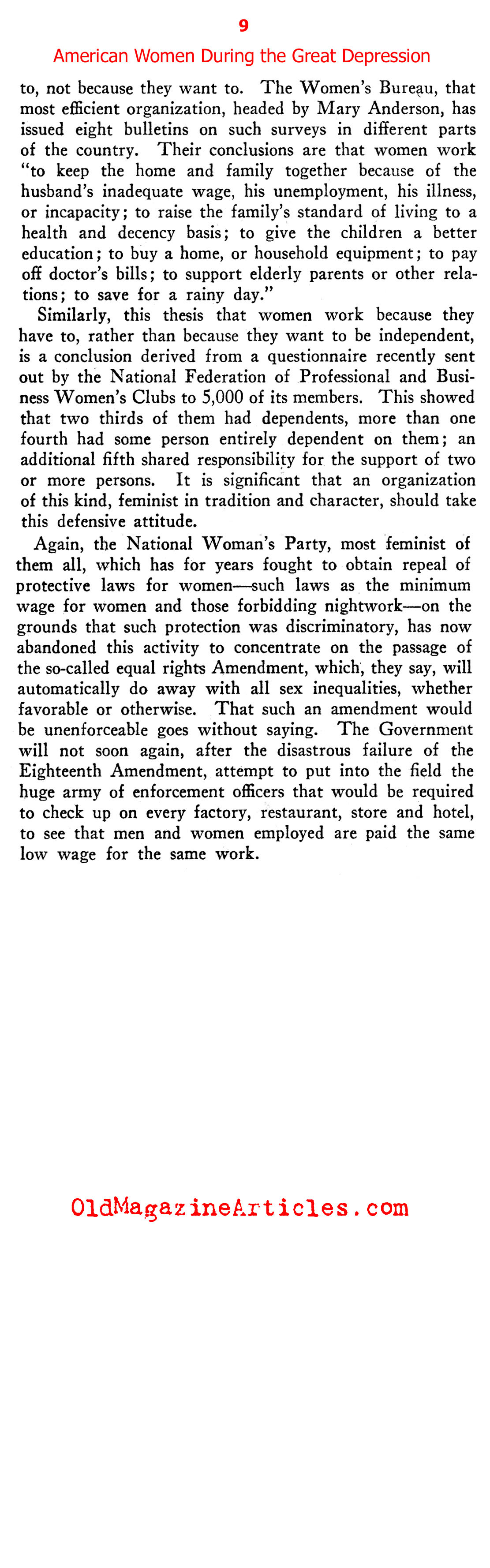 The Lot of Women in the Great Depression (New Outlook Magazine, 1934)