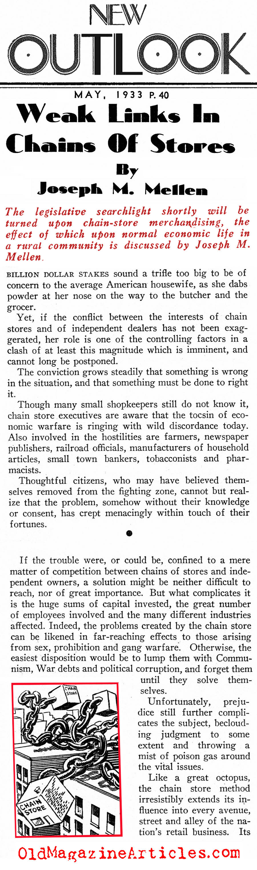 The Chain Store Problem (New Outlook Magazine, 1933)