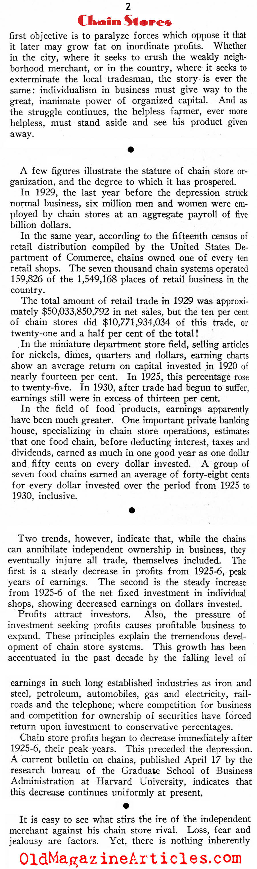 The Chain Store Problem (New Outlook Magazine, 1933)