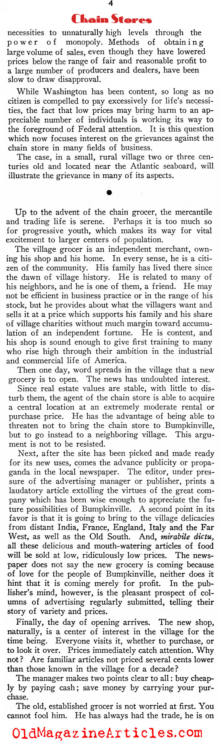 The Chain Store Problem (New Outlook Magazine, 1933)