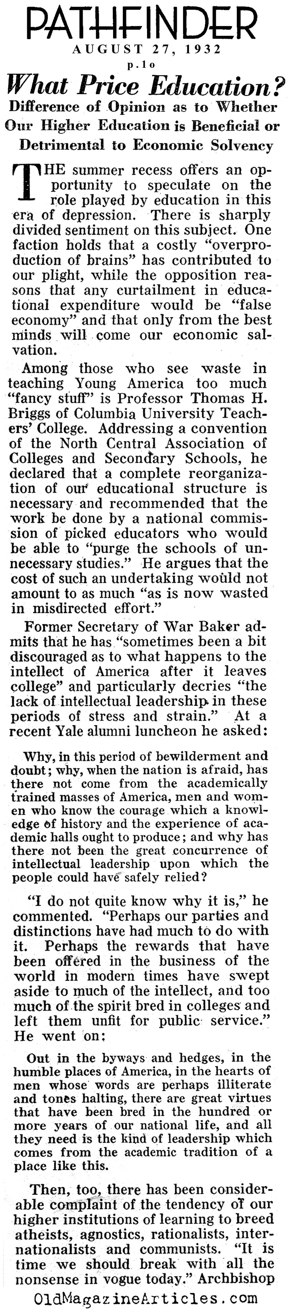 Are College Degrees Needed In Such A Bad Economy? (Pathfinder Magazine, 1932)