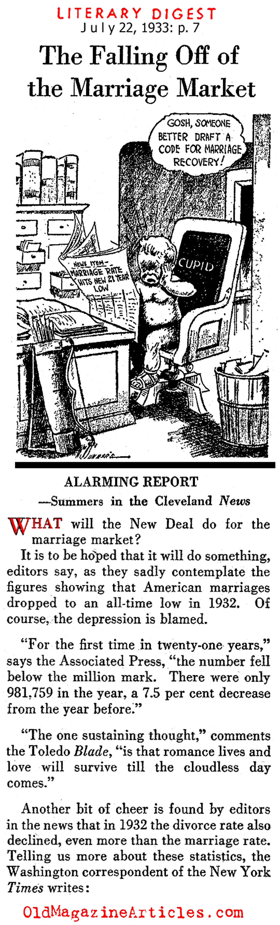 The Great Depression Reduced the Number of Marriages (The Pathfinder, 1933)