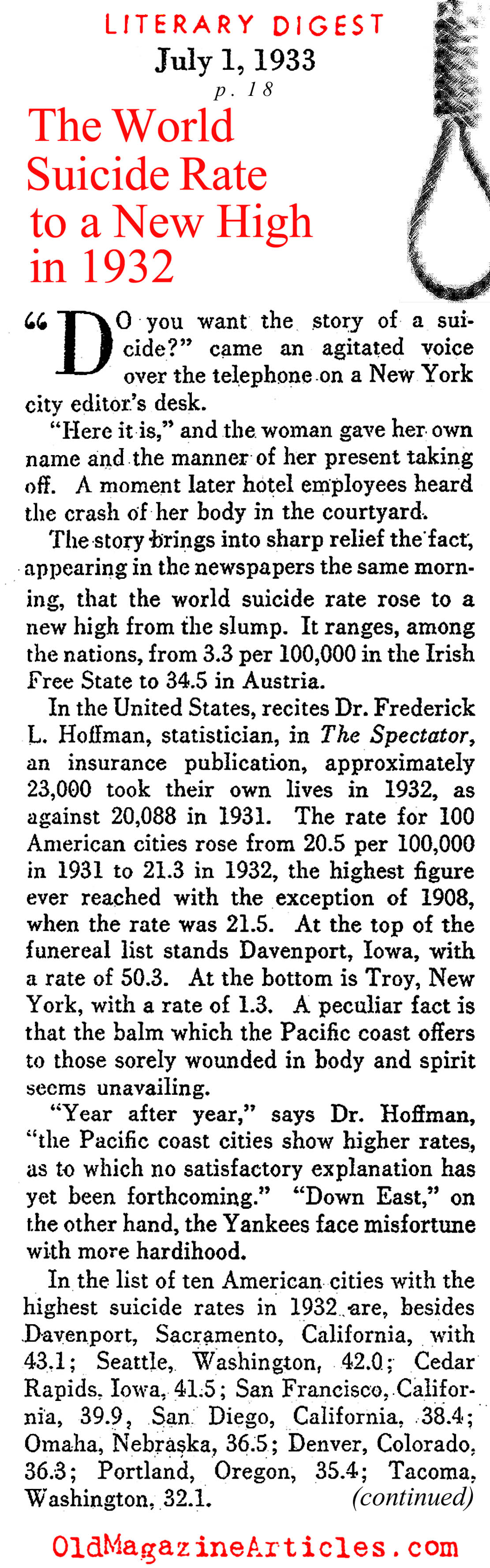 The Increased Suicide Rate (Literary Digest, 1933)