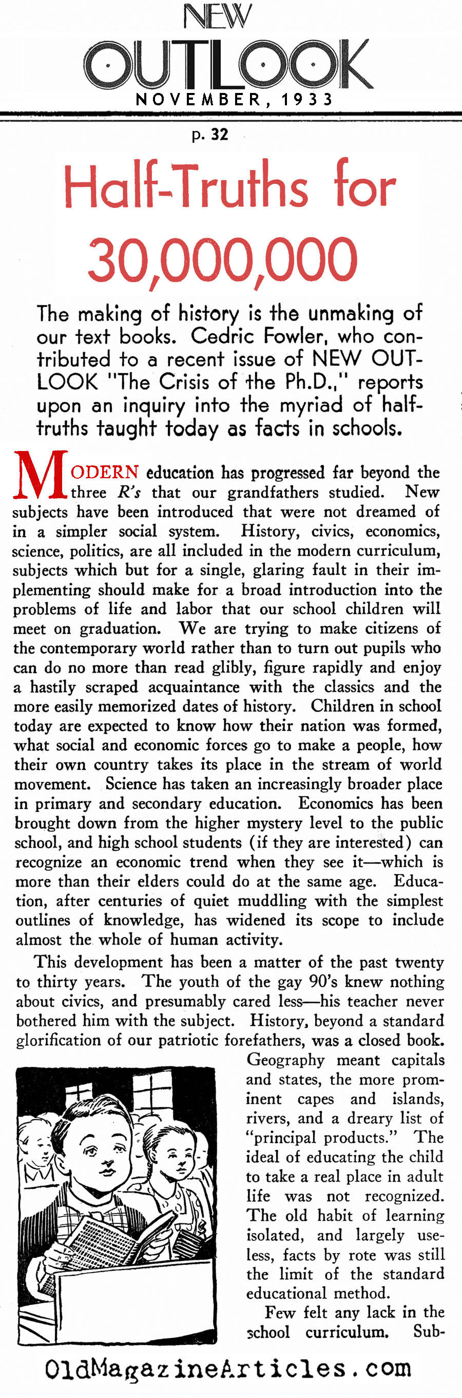 The Case For Social Studies (New Outlook Magazine, 1933)