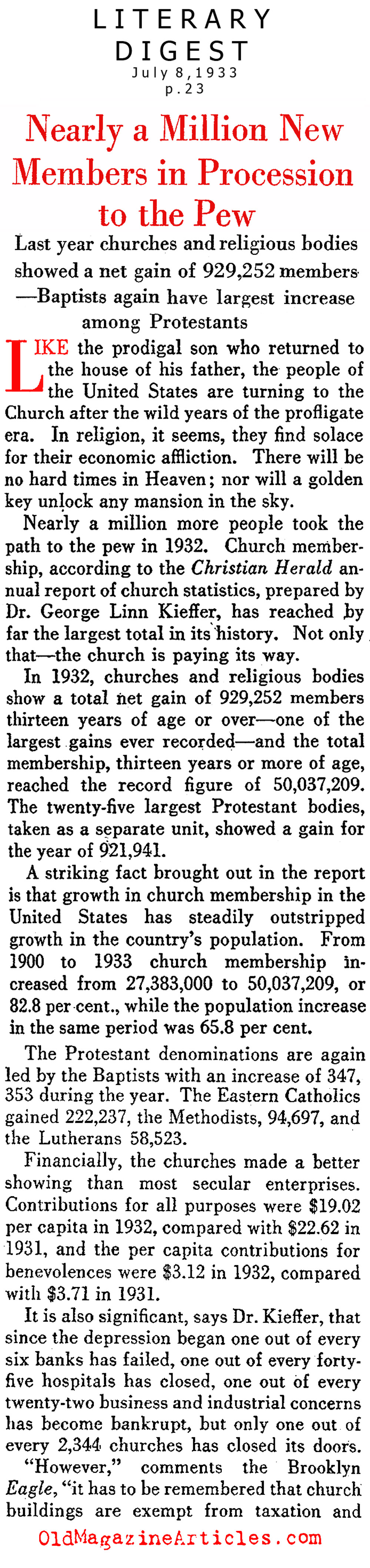 The 1930s March to the Pews (Literary Digest, 1933)