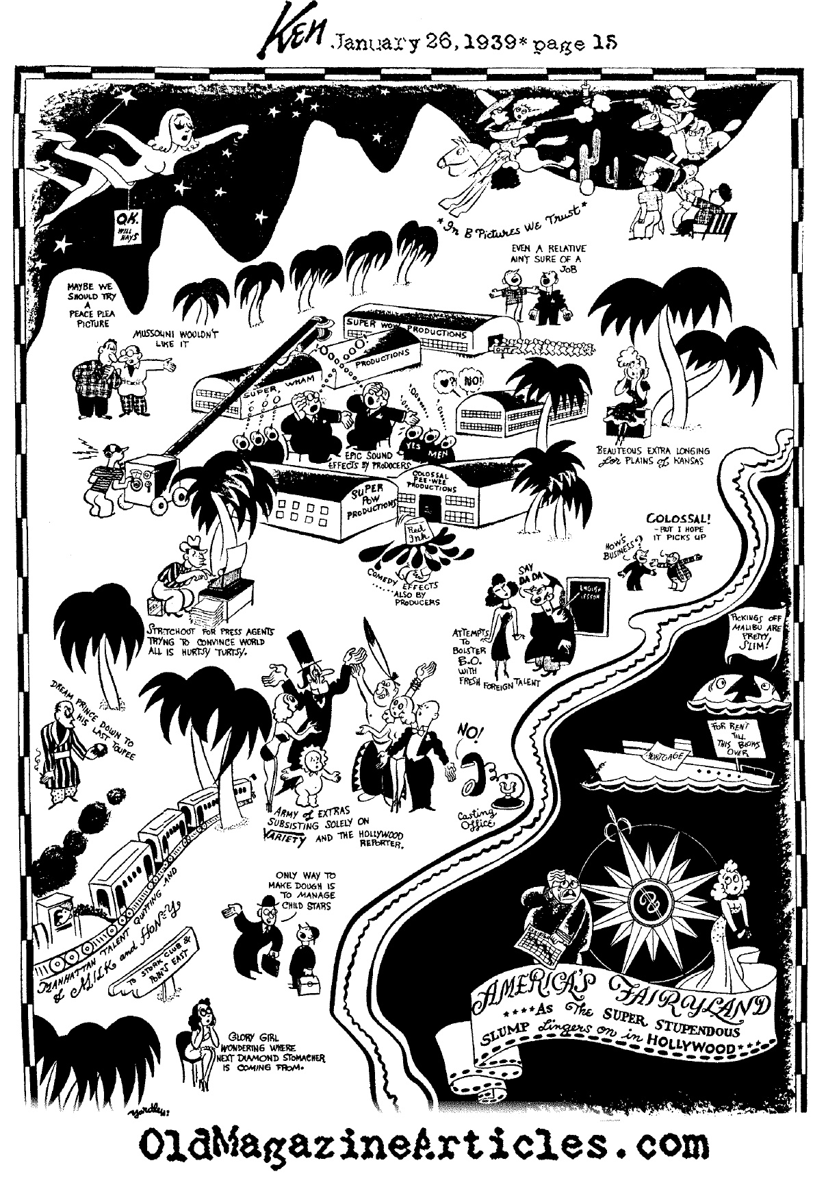 One Cartoonist's View of Depression Era Hollywood...(Ken Magazine, 1939)