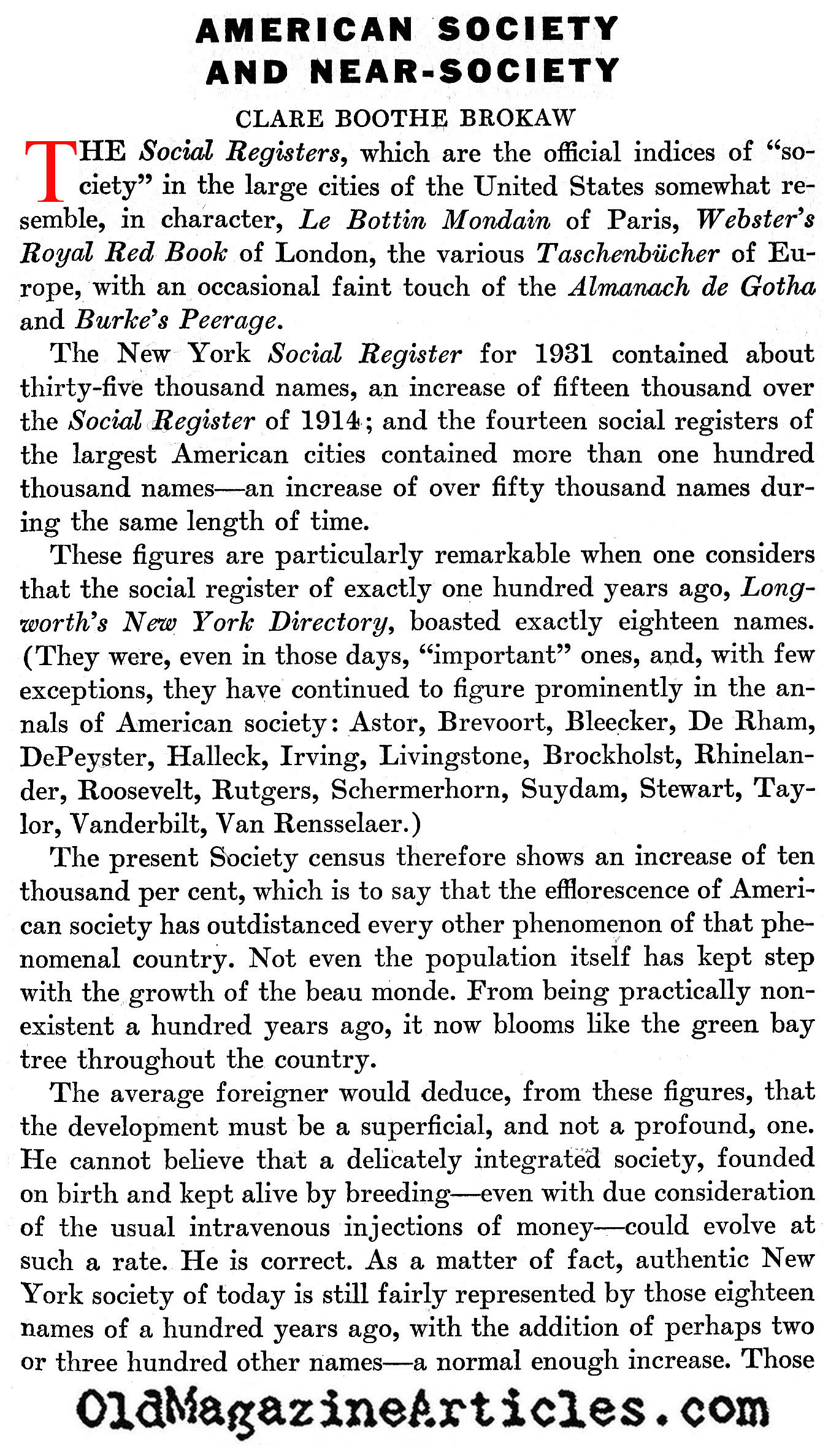 The New York Social Register (America, 1932)