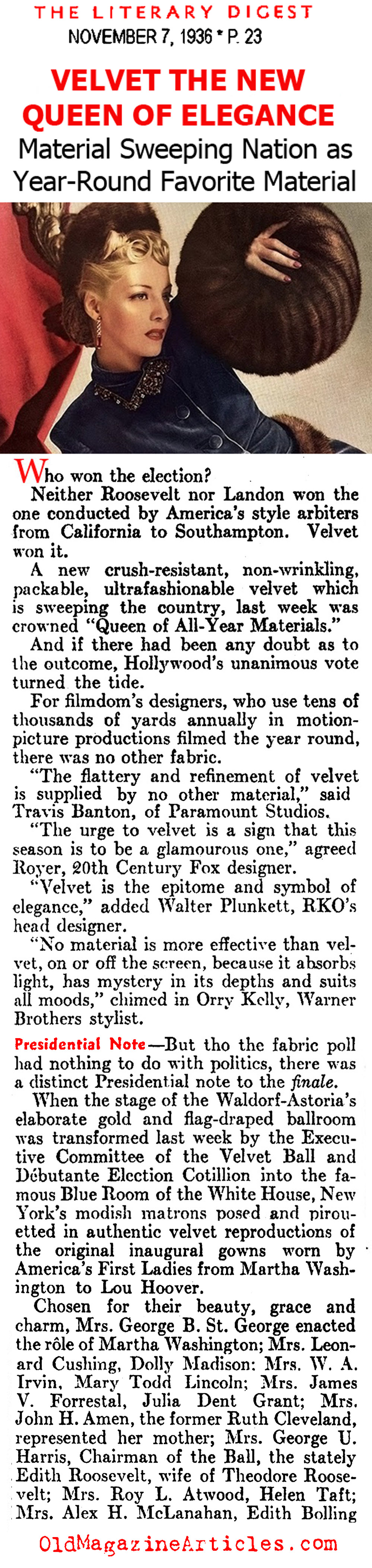 The New Glamour of Velvet (Literary Digest, 1936)