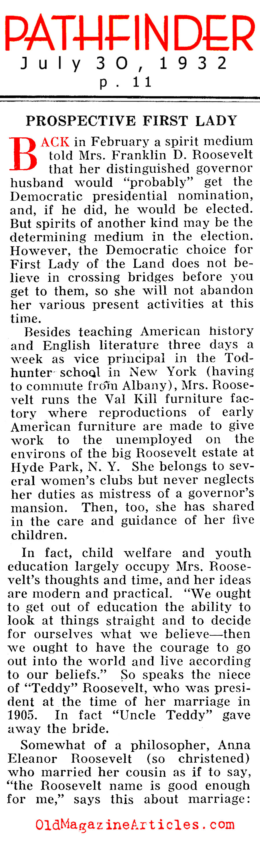 ''The Prospective First Lady'' (Pathfinder Magazine, 1932)