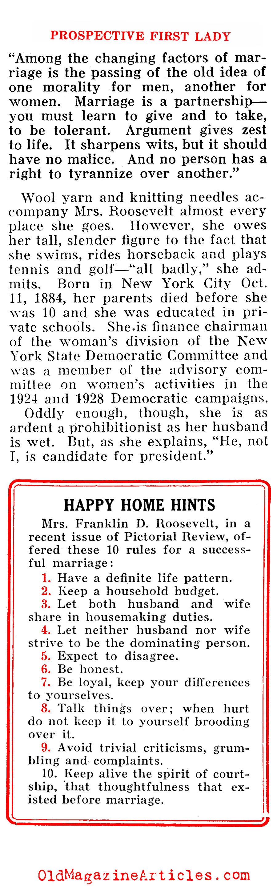 ''The Prospective First Lady'' (Pathfinder Magazine, 1932)