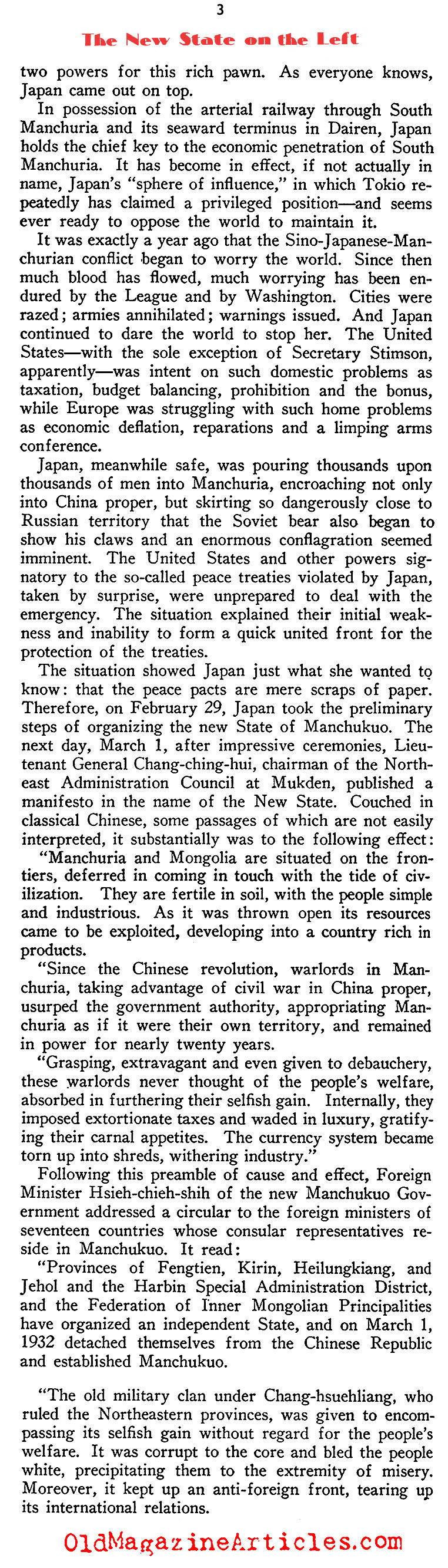 Manchukuo (New Outlook Magazine, 1932)