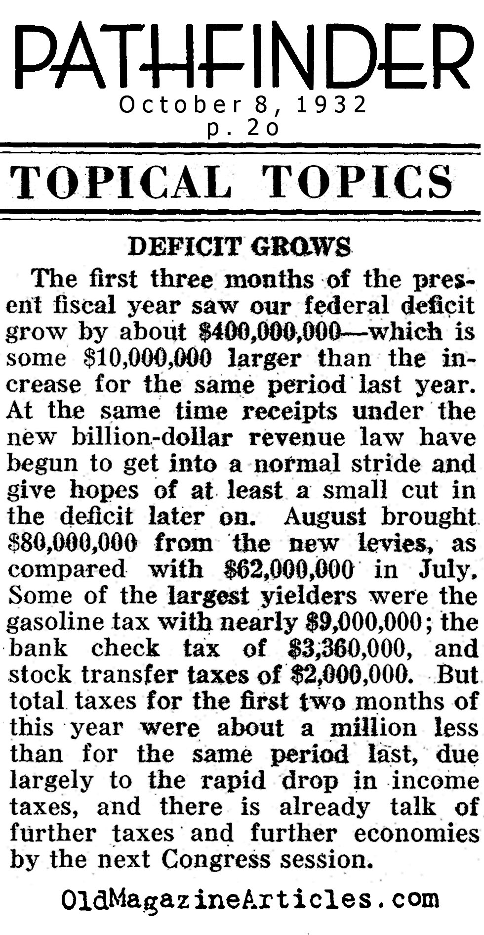 The Growth of the Deficit (Pathfinder Magazine, 1932)