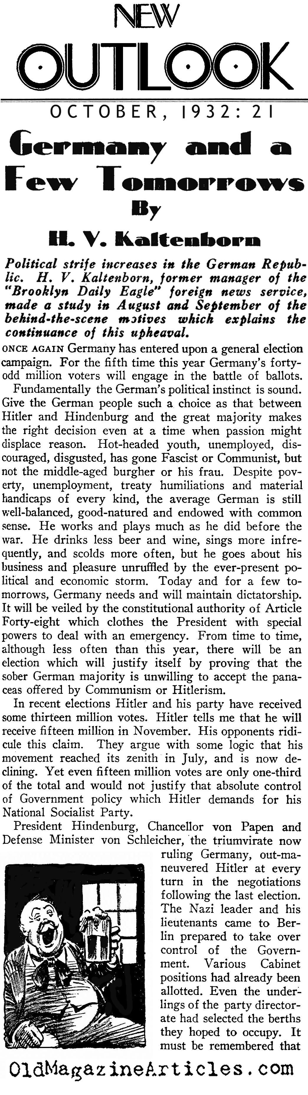The Political Climate in Germany (New Outlook Magazine, 1932