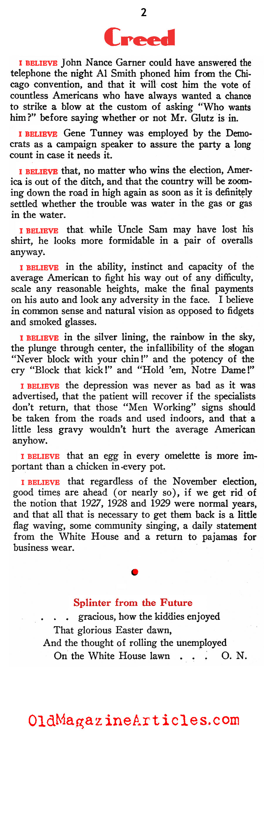 The Temper of the Electorate (The New Outlook Magazine, 1932)