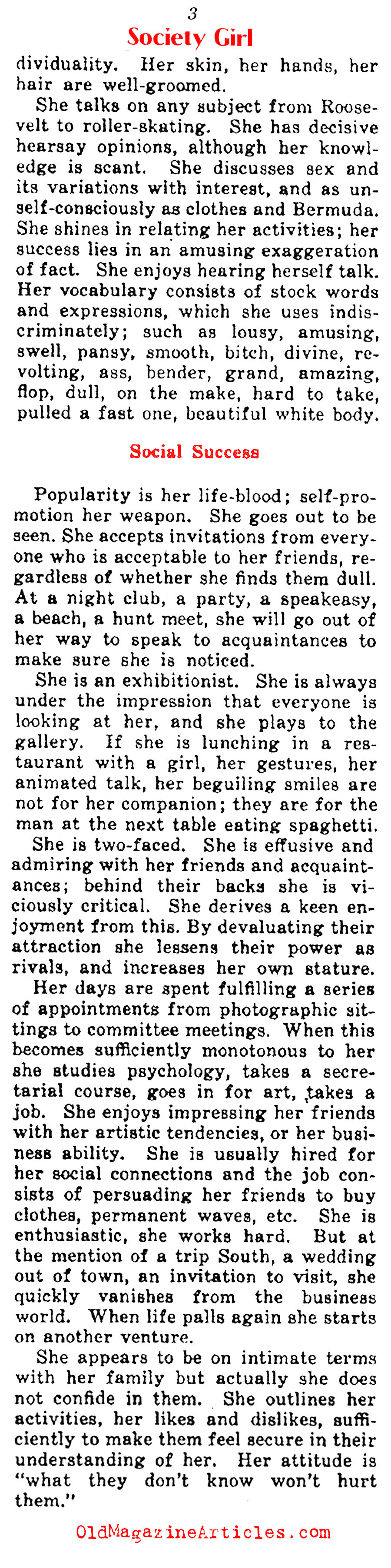 The Down-Hill Side of Being a Society Girl  (Collier's Magazine, 1933)