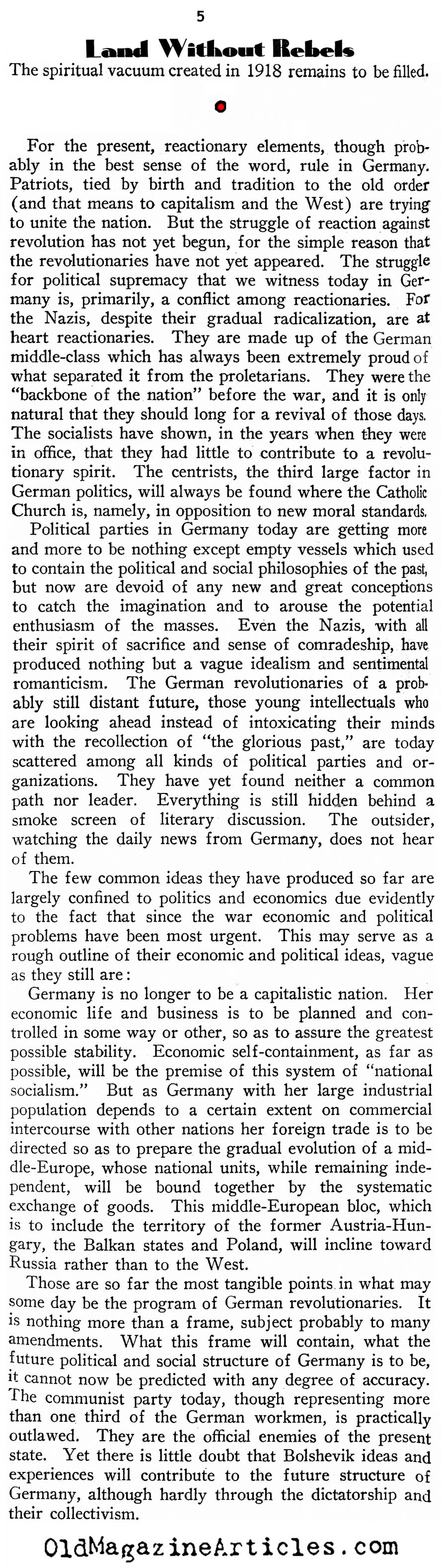 Germany on the Eve of Hitler (New Outlook Magazine, 1933)