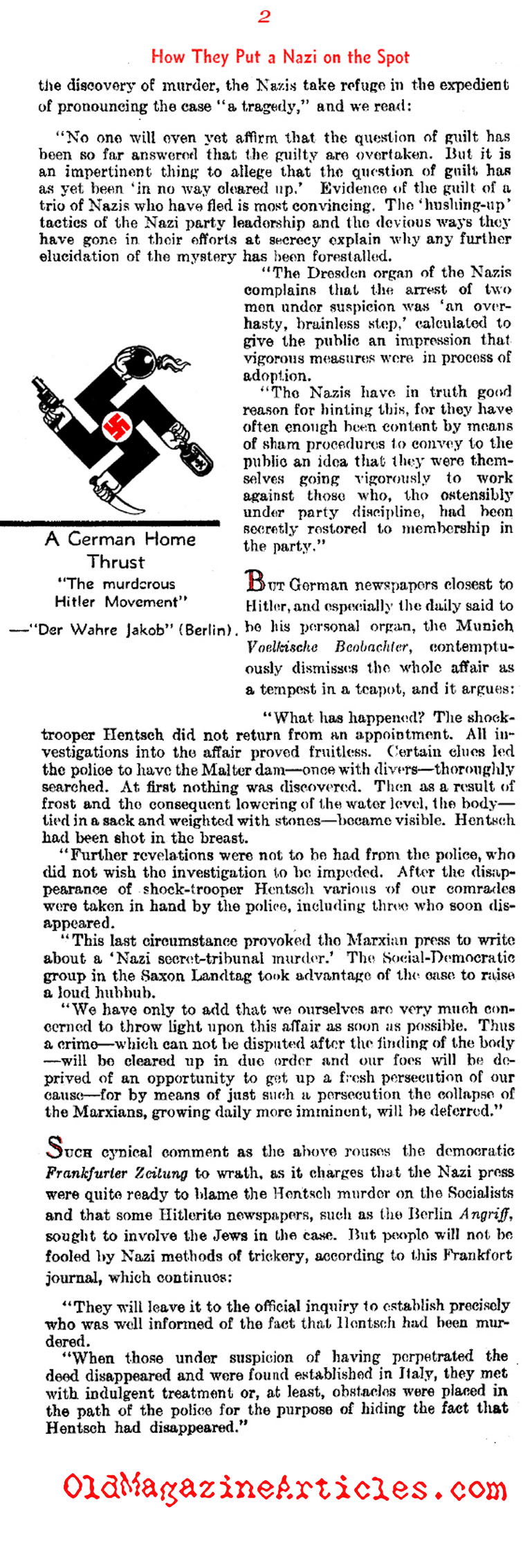 The Murder of SA Stormtrooper Herbert Hentsch (Literary Digest, 1933)