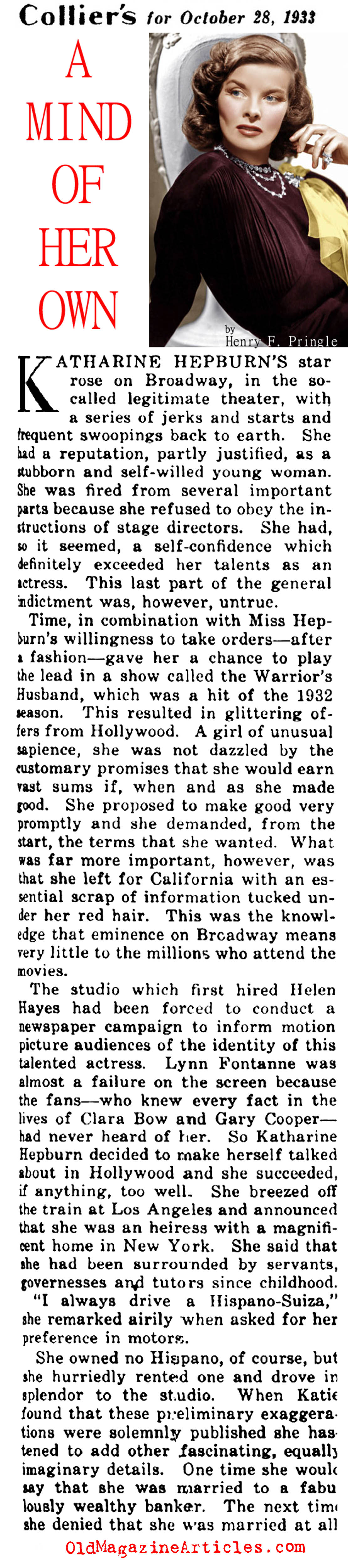 One of the First Katherine Hepburn Interviews (Collier's Magazine, 1933)