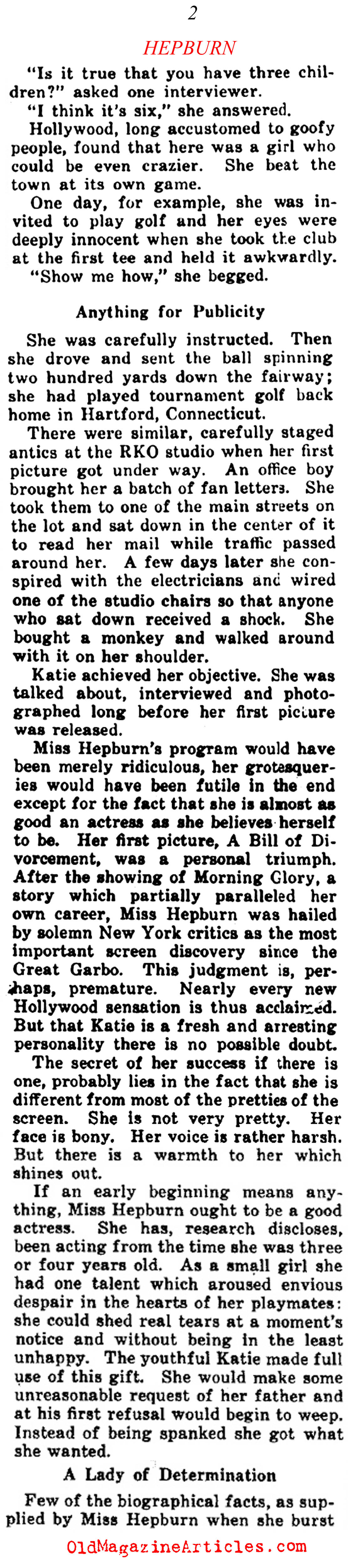 One of the First Katherine Hepburn Interviews (Collier's Magazine, 1933)