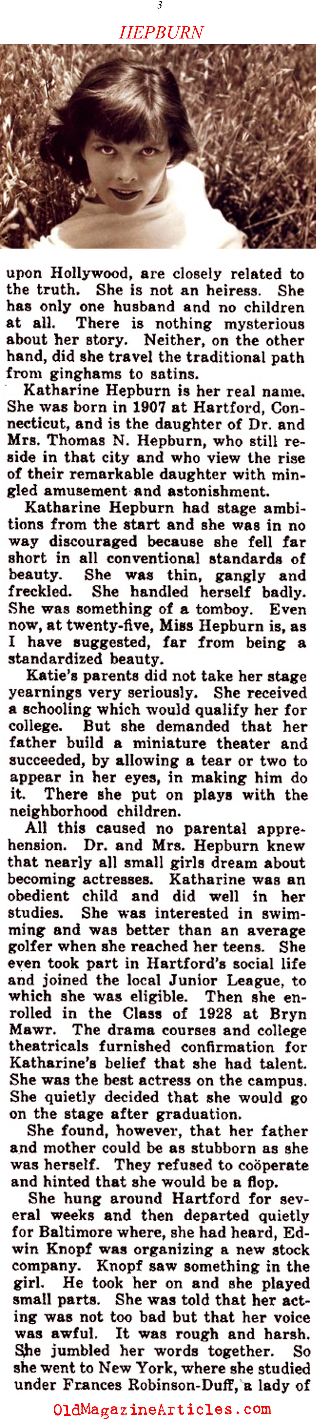 One of the First Katherine Hepburn Interviews (Collier's Magazine, 1933)