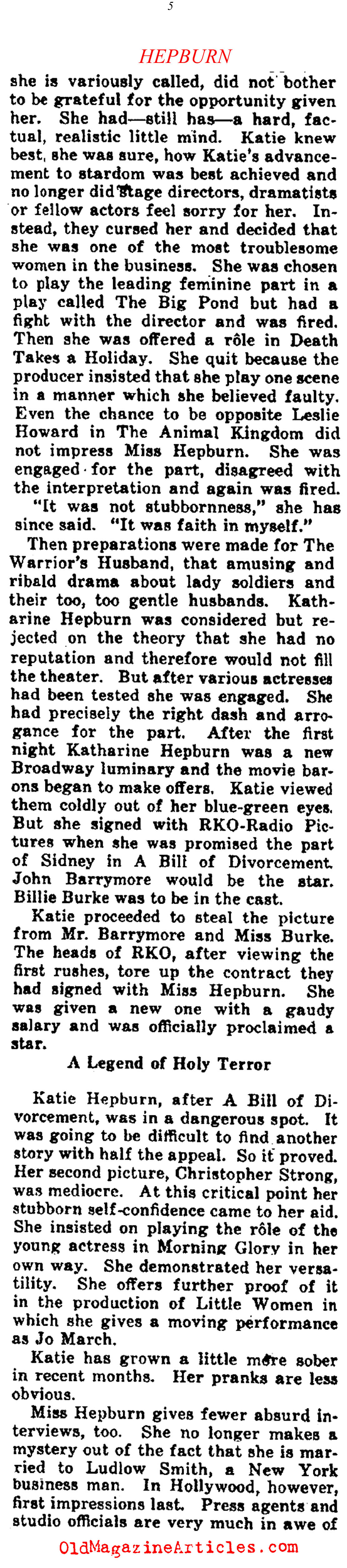 One of the First Katherine Hepburn Interviews (Collier's Magazine, 1933)