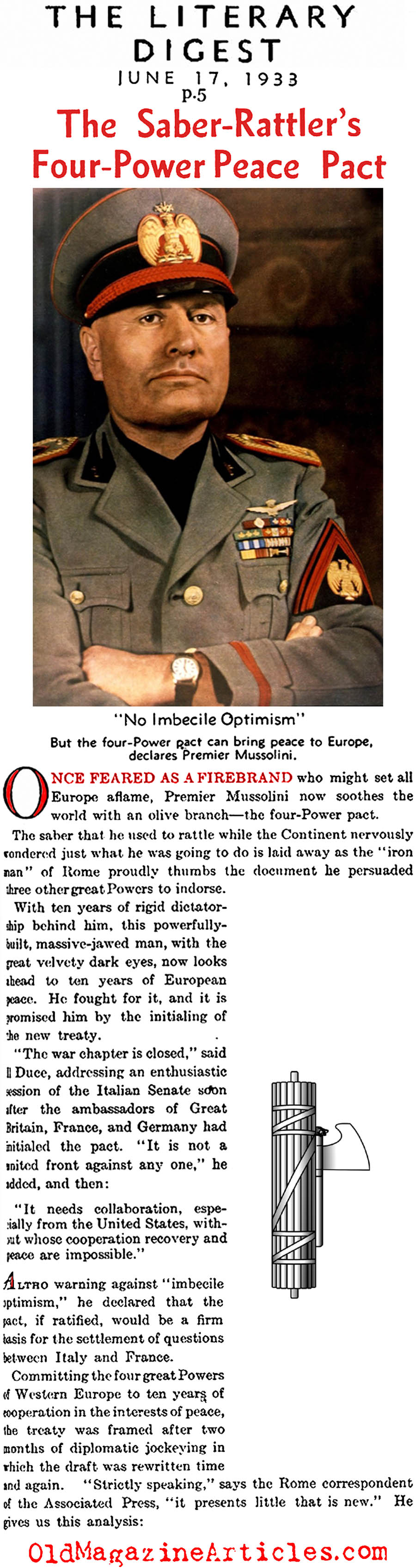 Mussolini and the Four-Power Pact (The Literary Digest, 1933)