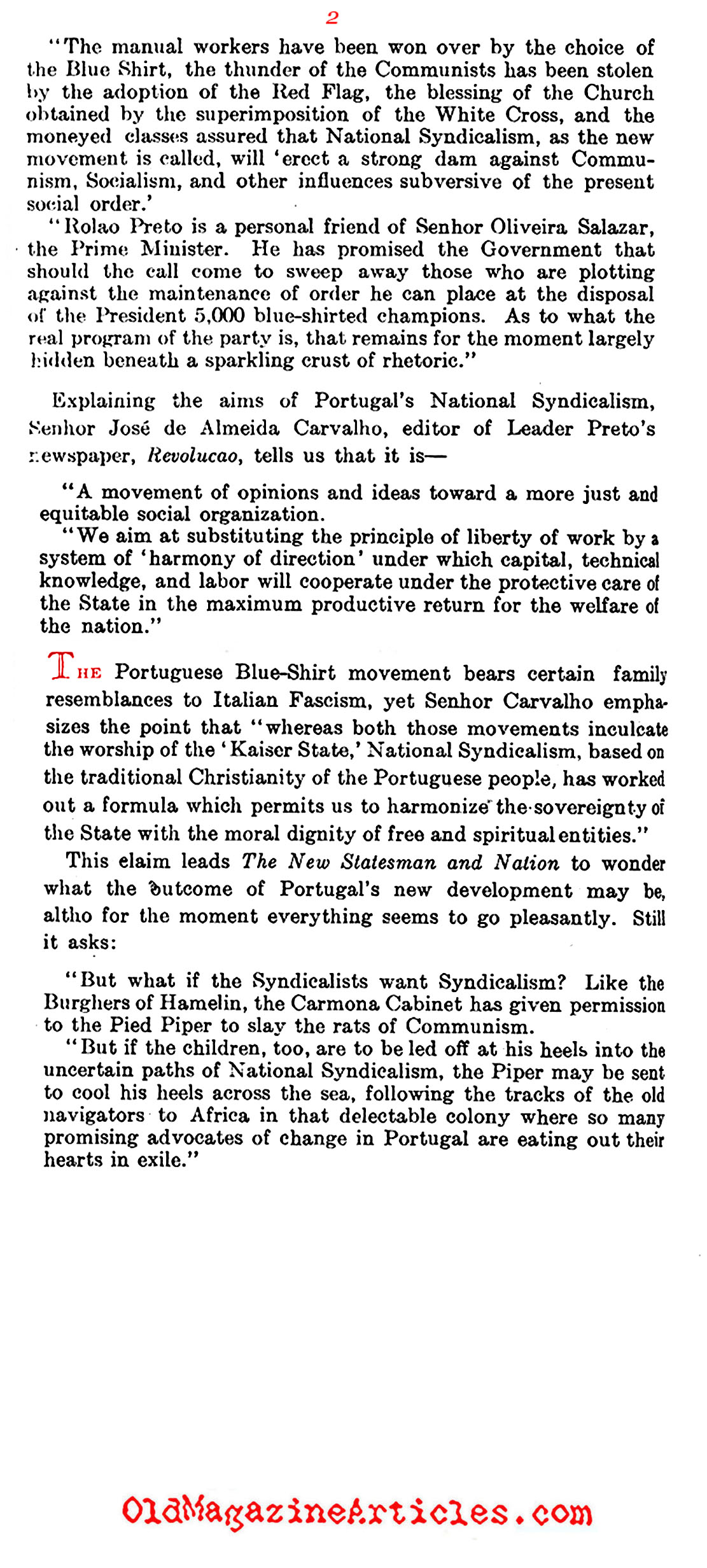 The Fascist Blue Shirts of Portugal (Literary Digest, 1933)