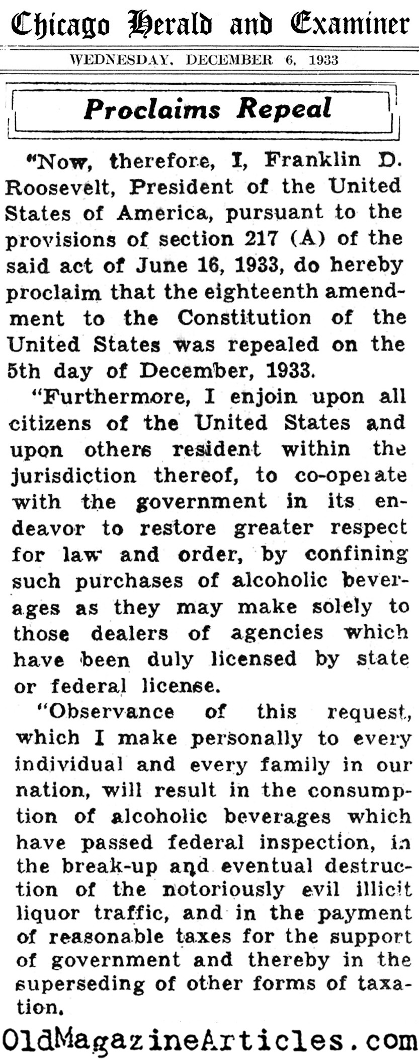 The Repeal Amendment (Herald & Examiner, 1933)