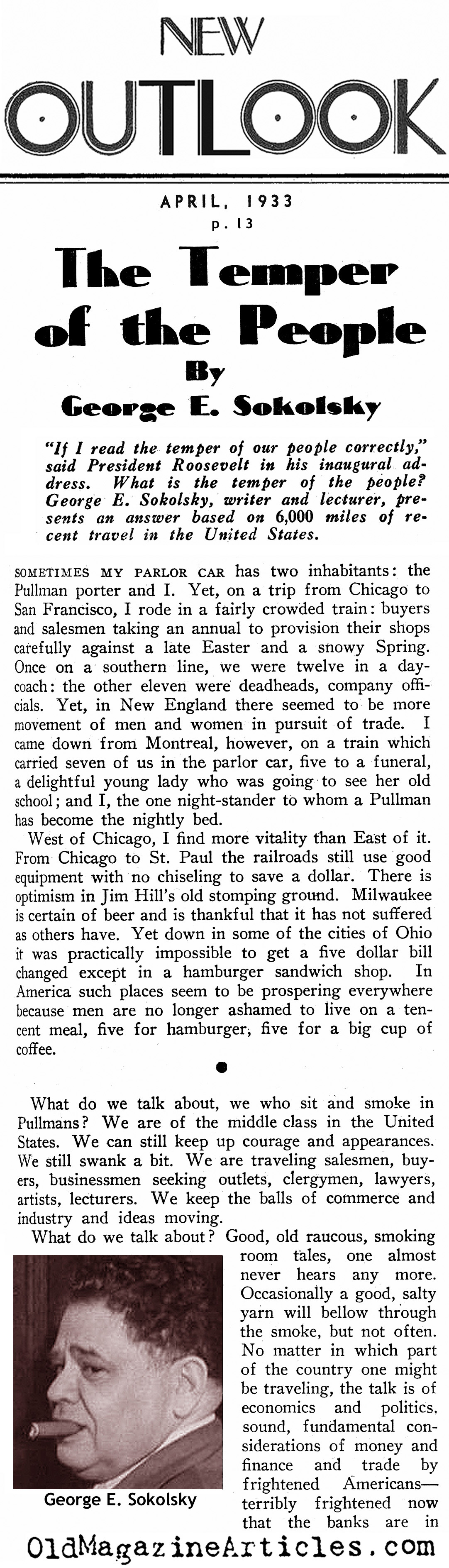 The Temper of the Times (New Outlook Magazine, 1933)