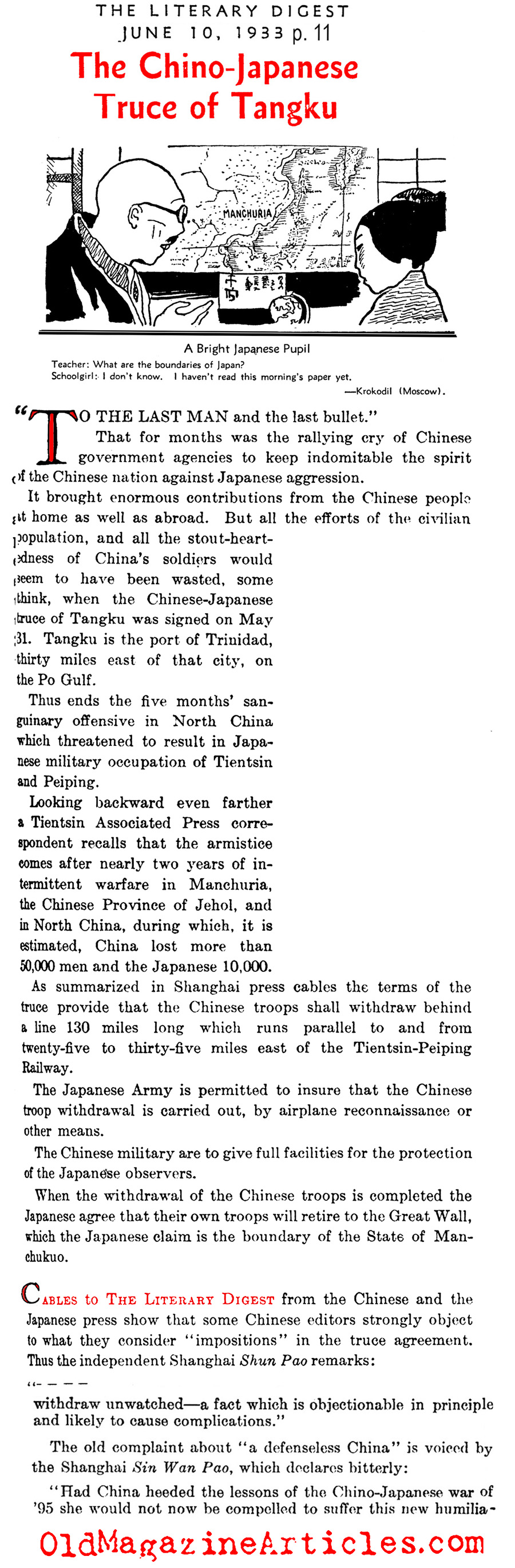 The Truce of Tangku (The Literary Digest, 1933)