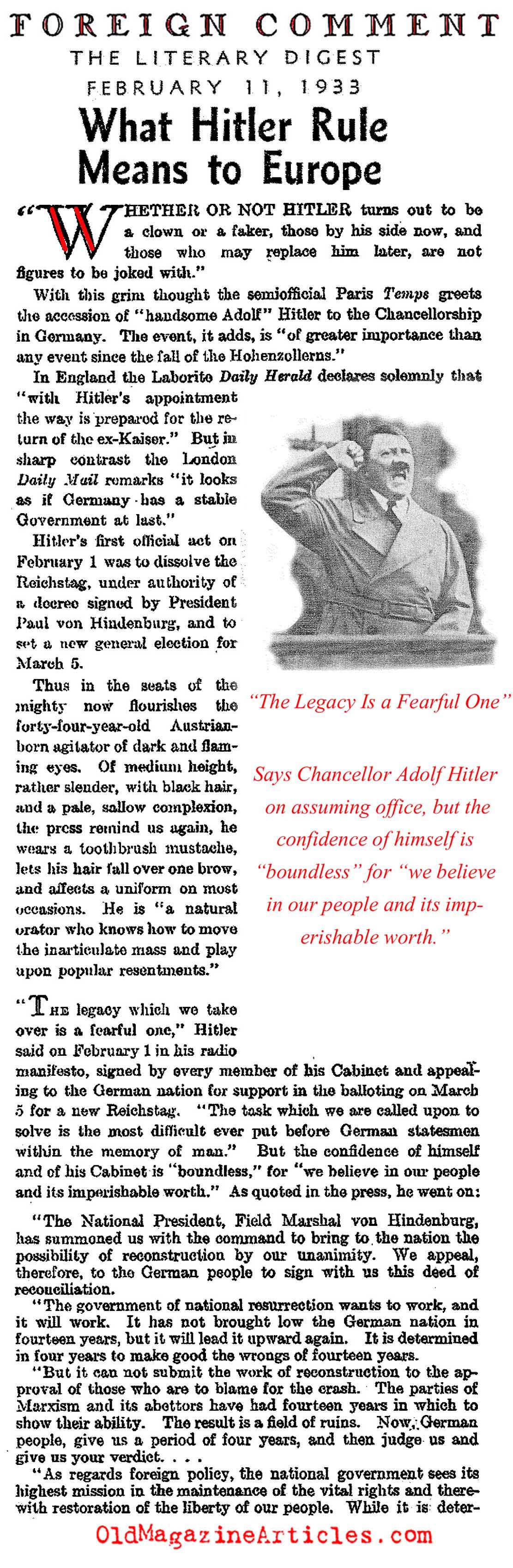 1933: Hitler Comes to Power (Literary Digest, 1933)