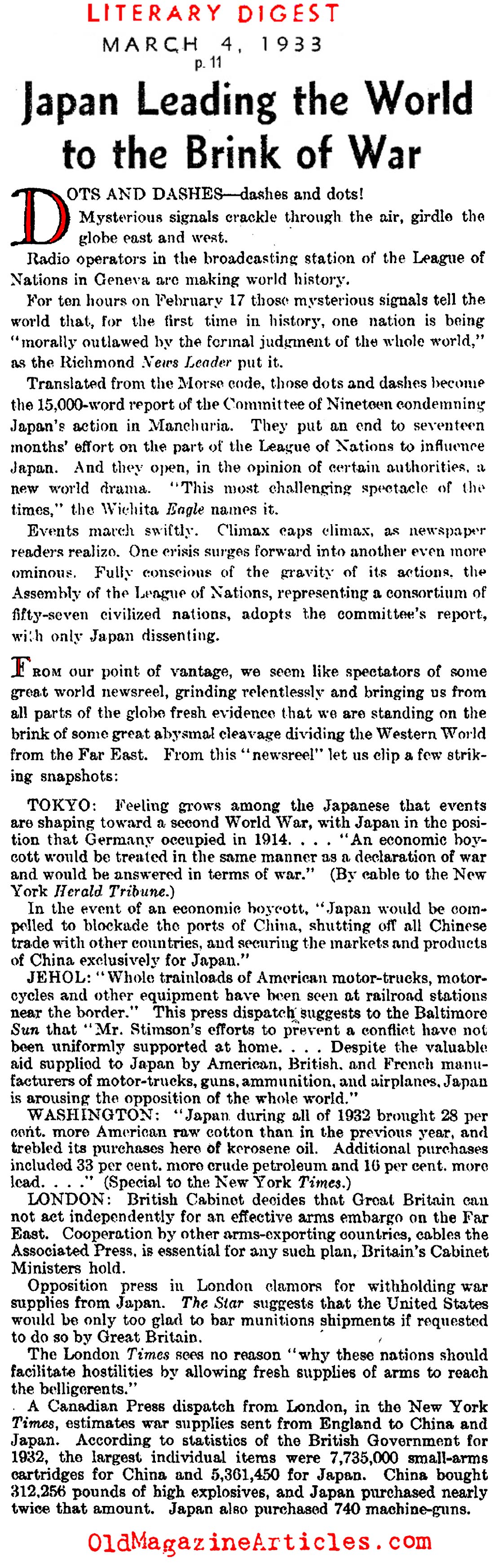 Japan and the Road to War (Literary Digest, 1933)