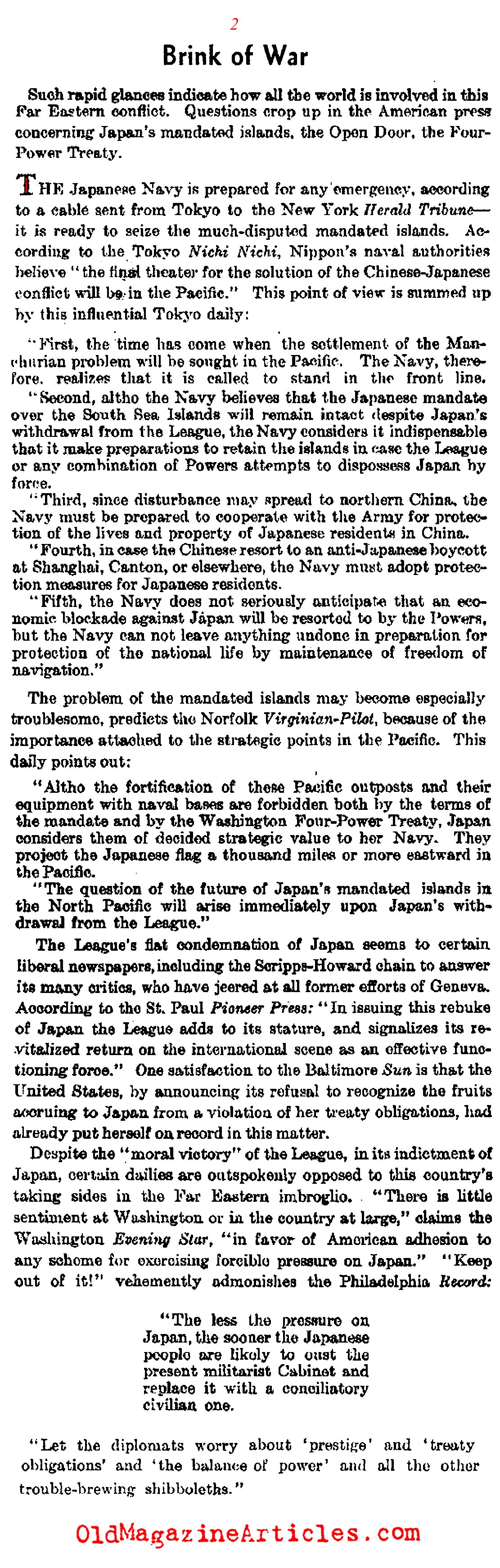 Japan and the Road to War (Literary Digest, 1933)