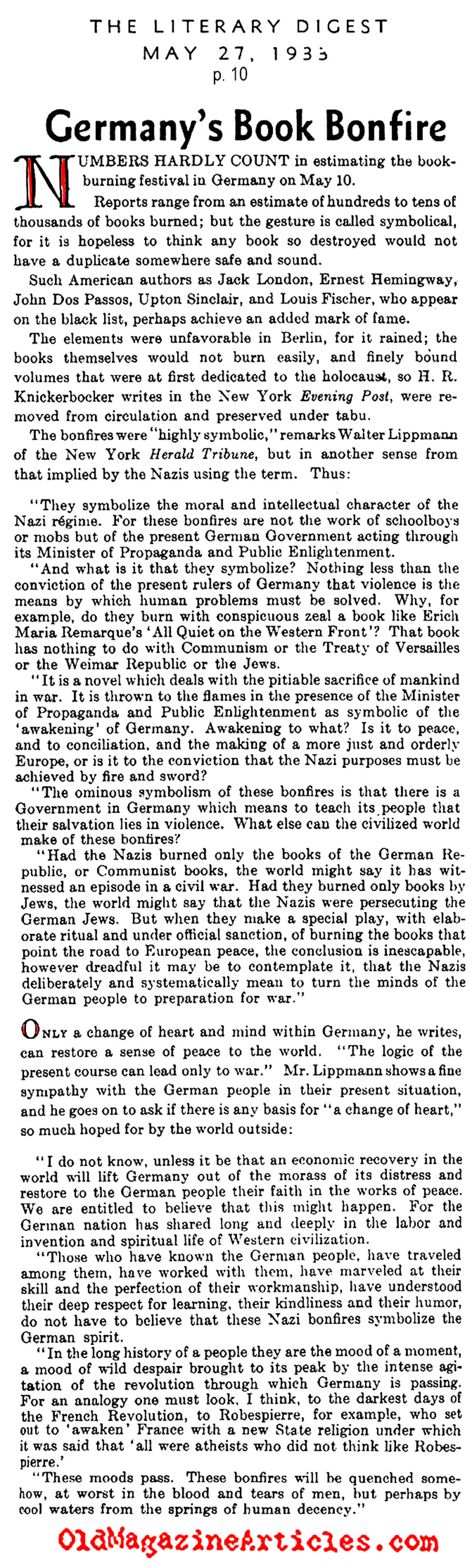 The Nazi Book Burnings (Literary Digest, 1933)